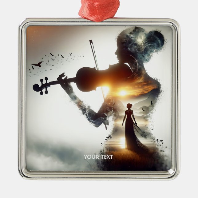 Fantasy Cute Violin Girl Sun Metal Tree Decoration (Front)