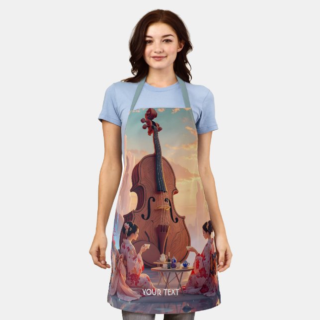 Fantasy Cute Violin Girls Tea Apron (Worn)