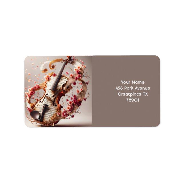 Fantasy Cute Violin Notes Flowers Label (Front)