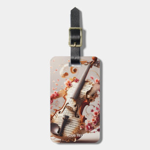 Fantasy Cute Violin Notes Flowers Luggage Tag
