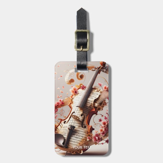 Fantasy Cute Violin Notes Flowers Luggage Tag (Front Vertical)