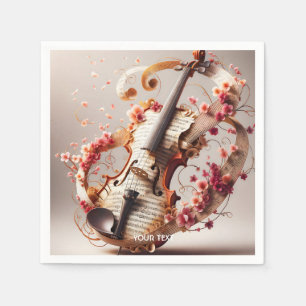 Fantasy Cute Violin Notes Flowers Napkin