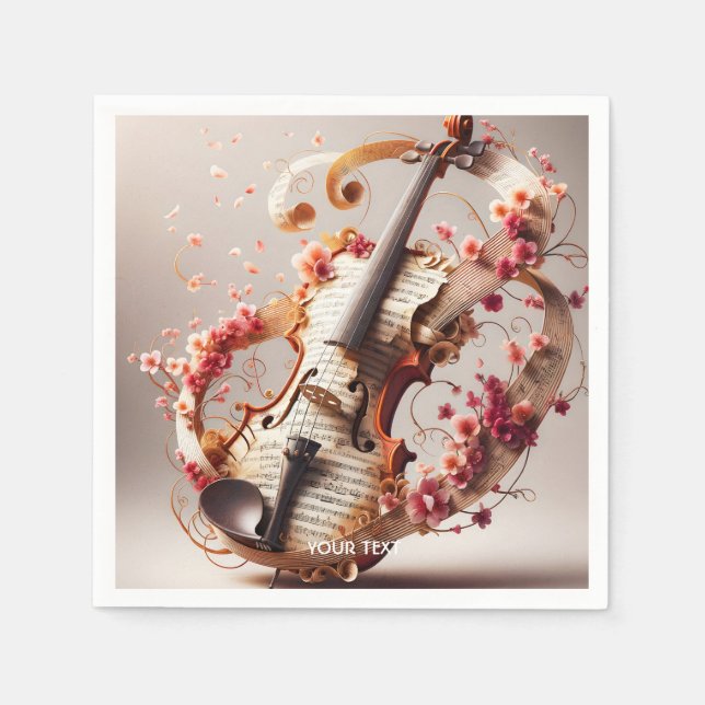 Fantasy Cute Violin Notes Flowers Napkin (Front)