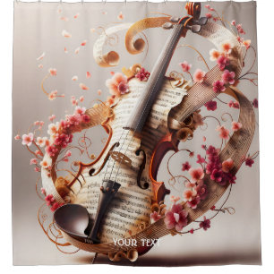 Fantasy Cute Violin Notes Flowers Shower Curtain