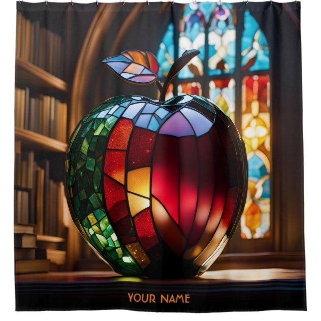 Fantasy Cute Vivid Apple Stained Glass Shower Curtain (Front)