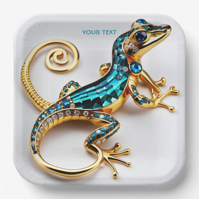 Fantasy Cute Vivid Art Deco Gecko Paper Plate (Front)