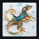 Fantasy Cute Vivid Art Deco Gecko Square Wall Clock<br><div class="desc">Fantasy Cute Vivid Art Deco Gecko. Perfect As A Birthday Gift Or For Any Kind Of Party</div>