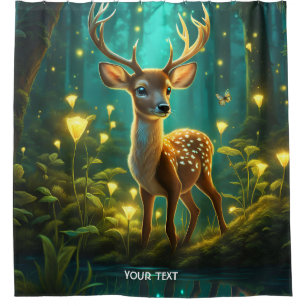 Fantasy Cute Vivid Baby Deer Forest Shower Curtain