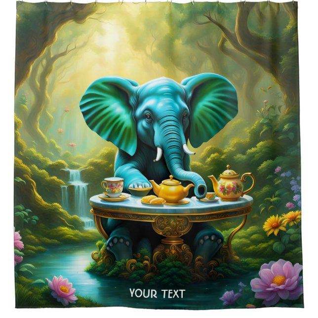 Fantasy Cute Vivid Baby Elephant Breakfast Shower Curtain (Front)