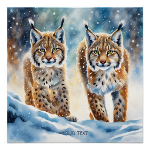 Fantasy Cute Vivid Baby Lynx Snow Poster
