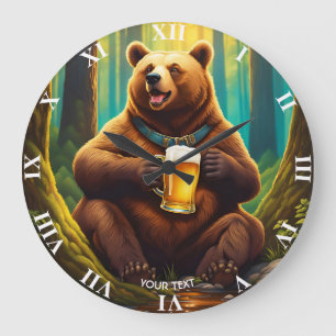 Fantasy Cute Vivid Bear Beer Forest Large Clock