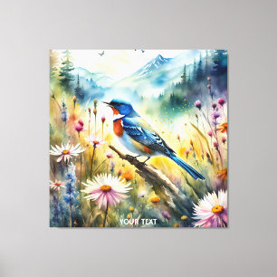 Fantasy Cute Vivid Bird Watercolor Landscape Canvas Print