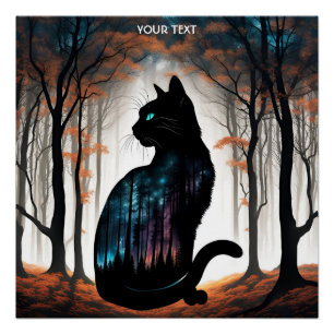 Fantasy Cute Vivid Black Cat Forest Poster