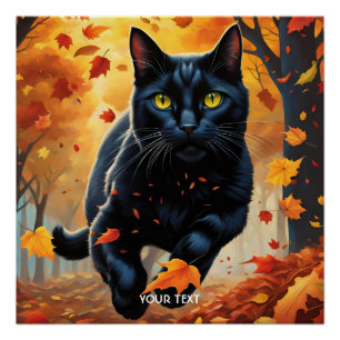 Fantasy Cute Vivid Black Jumping Cat Poster