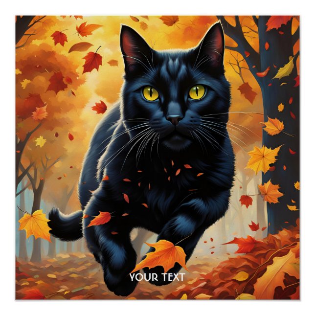 Fantasy Cute Vivid Black Jumping Cat Poster (Front)