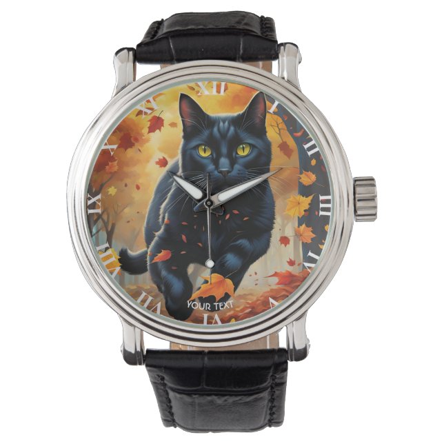 Fantasy Cute Vivid Black Jumping Cat Watch (Front)