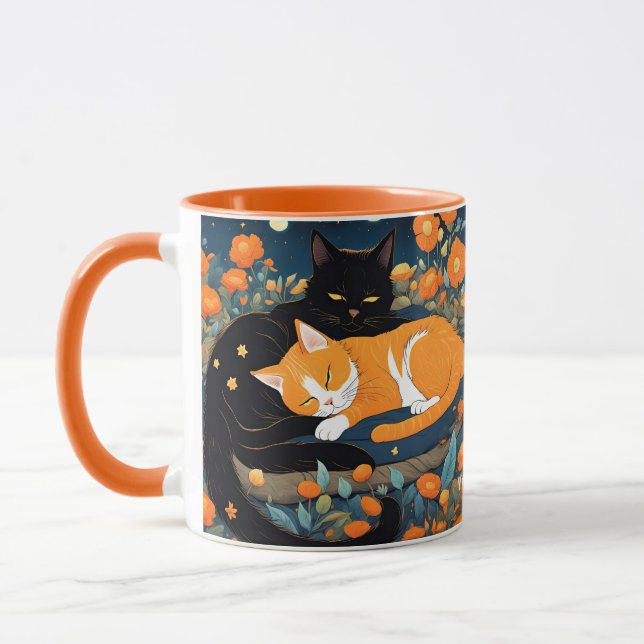 Fantasy Cute Vivid Black Orange Cats Mug (Left)