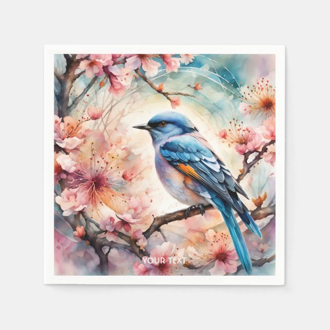 Fantasy Cute Vivid Blossom Bird Tree Napkin (Front)