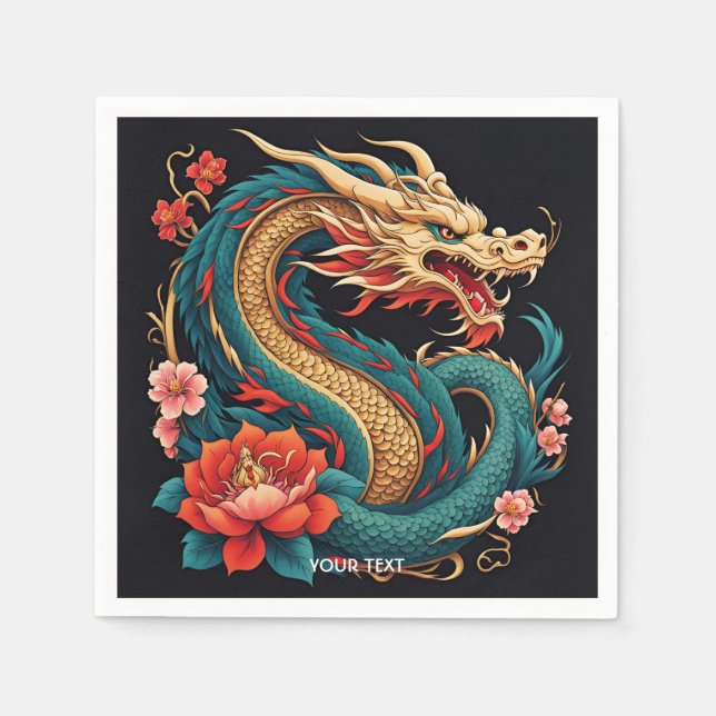 Fantasy Cute Vivid Blue Yellow Dragon Napkin (Front)