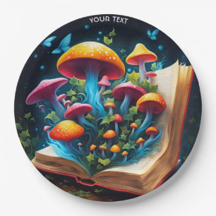 Fantasy Cute Vivid Book Mushrooms Forest Paper Plate