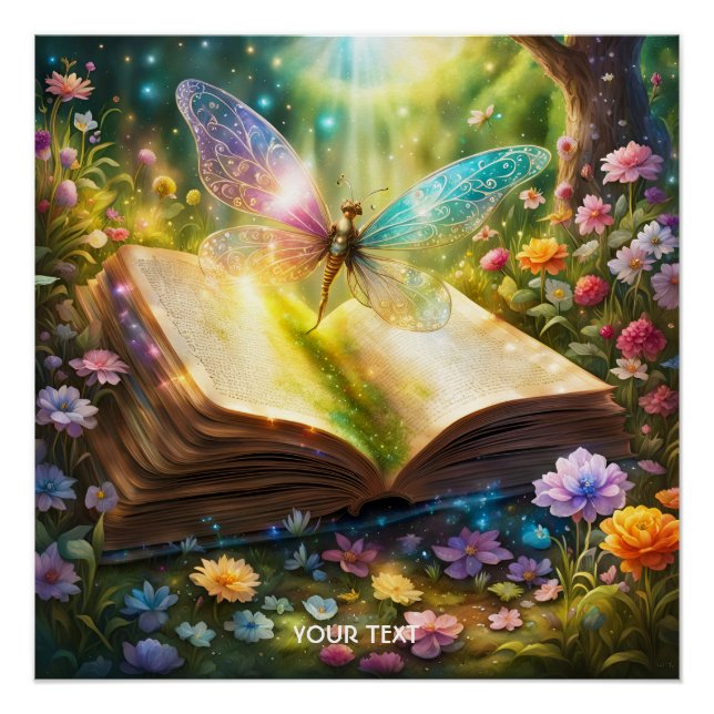 Fantasy Cute Vivid Butterfly Book Forest Poster (Front)
