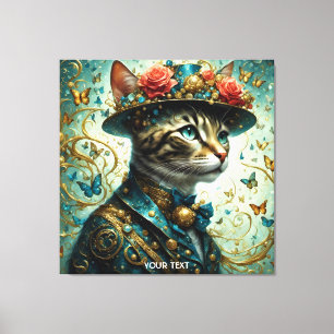 Fantasy Cute Vivid Cat Vintage Hat Canvas Print