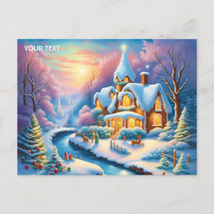 Fantasy Cute Vivid Christmas Fairytale Village Holiday Postcard