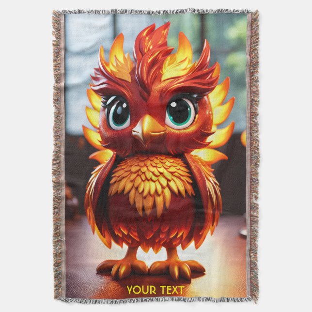 Fantasy Cute Vivid Cool Baby Phoenix Throw Blanket (Front Vertical)