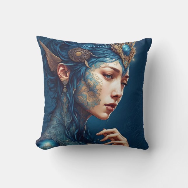 Fantasy Cute Vivid Dark Blue Girl Cushion (Front)