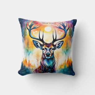 Fantasy Cute Vivid Deer Watercolor Forest Cushion