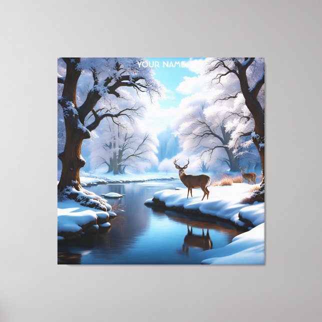 Fantasy Cute Vivid Deer Winter River Canvas Print (Front)