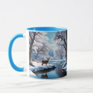 Fantasy Cute Vivid Deer Winter River Mug
