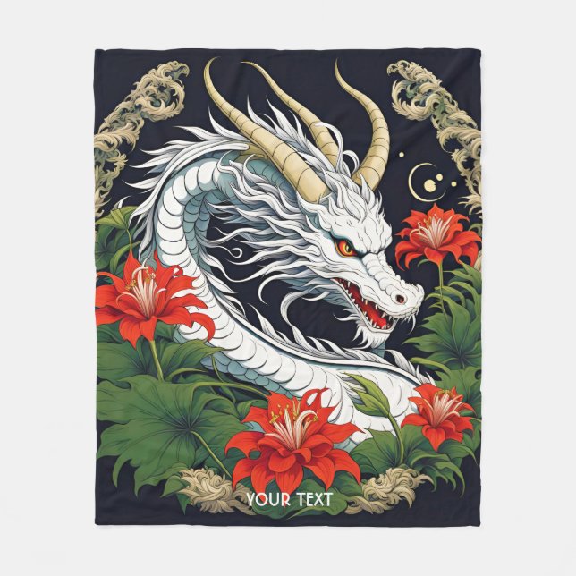 Fantasy Cute Vivid Dragon Flowers Leaves Fleece Blanket (Front)