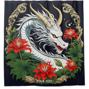 Fantasy Cute Vivid Dragon Flowers Leaves Shower Curtain
