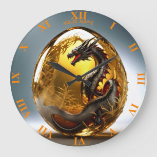 Fantasy Cute Vivid Dragon Glass Egg Large Clock