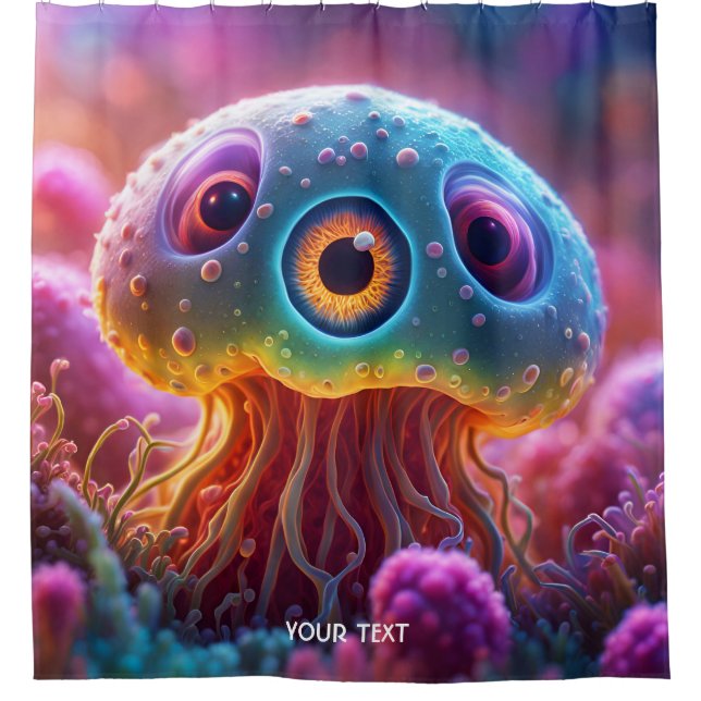 Fantasy Cute Vivid Eyes Sea Creature Shower Curtain (Front)