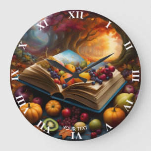 Fantasy Cute Vivid Fall Harvest Festival Large Clock