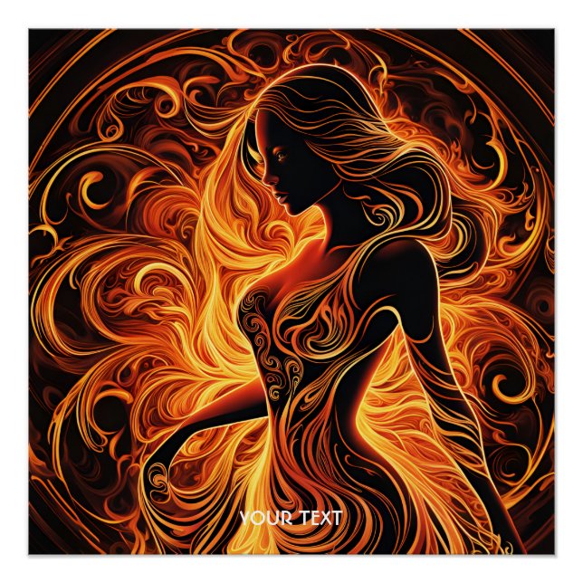 Fantasy Cute Vivid Fire Girl Flames Poster (Front)
