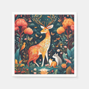 Fantasy Cute Vivid Flowers Forest Deer Napkin
