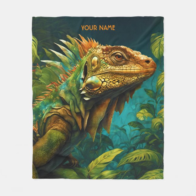 Fantasy Cute Vivid Flowers Majestic Iguana Fleece Blanket (Front)