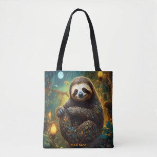 Fantasy Cute Vivid Flowers Majestic Sloth Tote Bag
