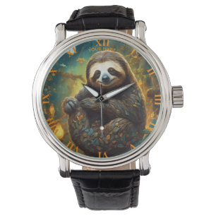 Fantasy Cute Vivid Flowers Majestic Sloth Watch