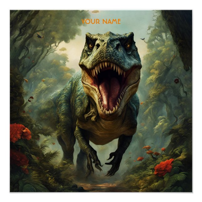 Fantasy Cute Vivid Flowers Majestic T-Rex Poster (Front)