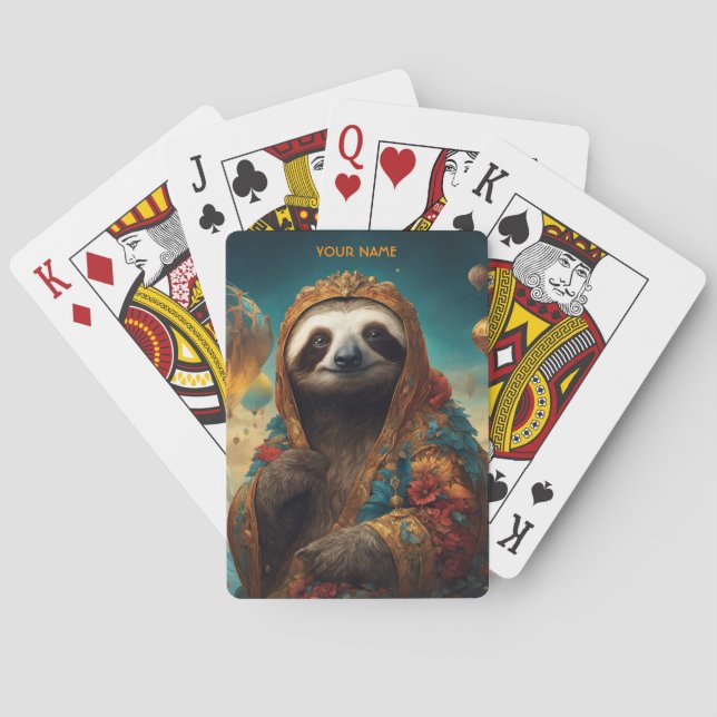 Fantasy Cute Vivid Flowers Royal Sloth Playing Cards (Back)