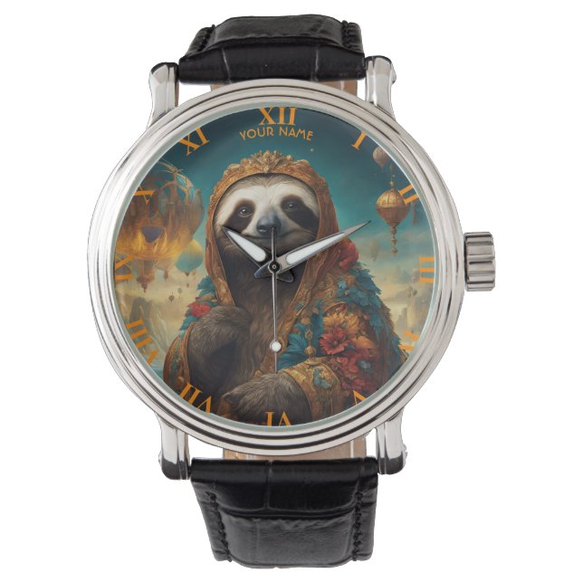 Fantasy Cute Vivid Flowers Royal Sloth Watch (Front)