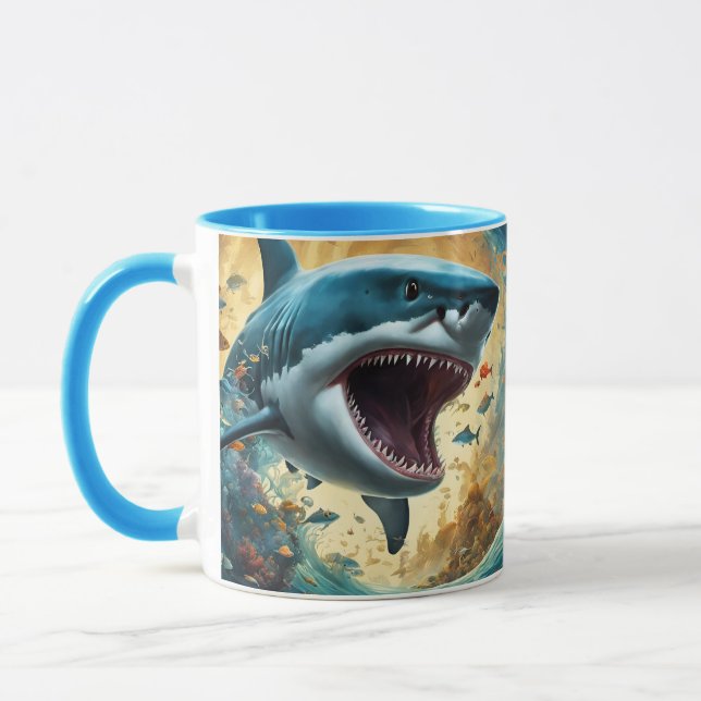 Fantasy Cute Vivid Flowers Shark Wave Mug (Left)
