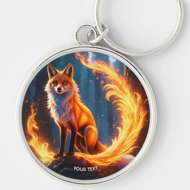 Fantasy Cute Vivid Fox Fire Forest Key Ring (Front)