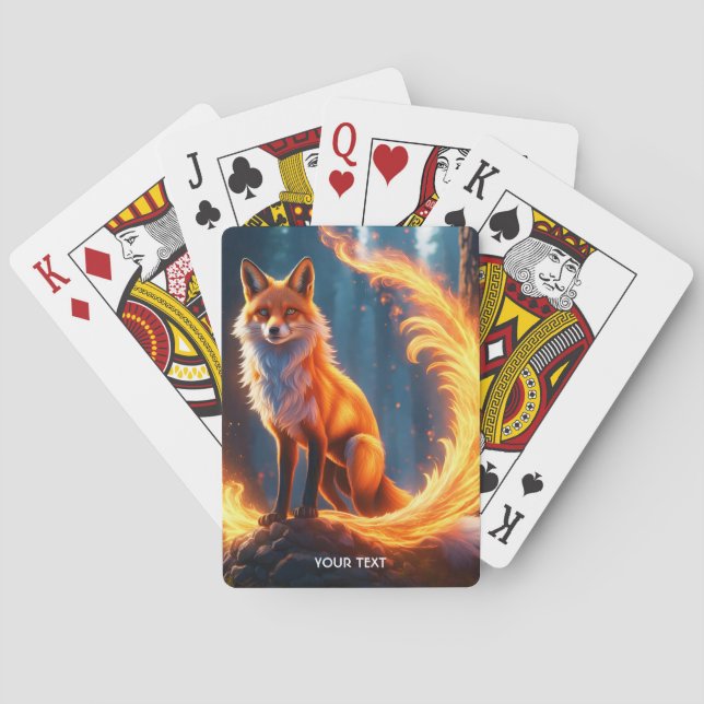 Fantasy Cute Vivid Fox Fire Forest Playing Cards (Back)