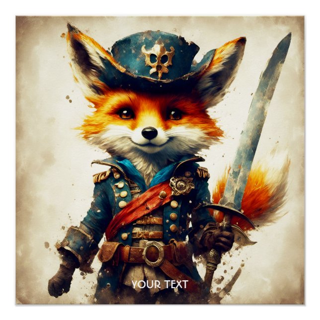 Fantasy Cute Vivid Fox Pirate Cartoon Poster (Front)