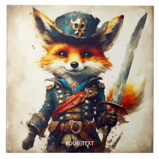 Fantasy Cute Vivid Fox Pirate Cartoon Tile (Front)